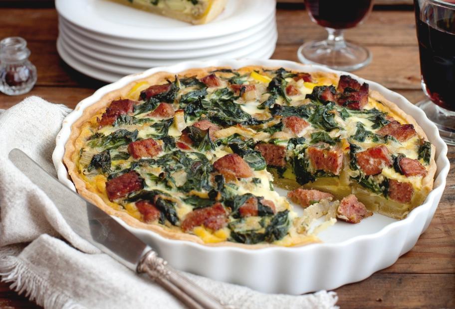 Kartoffel-Mangold-Quiche mit Wildschweinmettwurst | Simply-Cookit