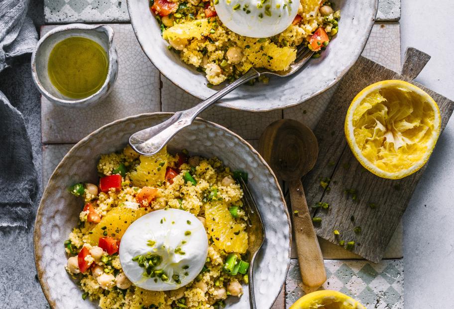 Lauwarmer Safran-Orangen-Couscous mit Burrata | Simply-Cookit