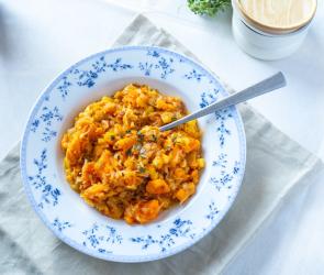 Süßkartoffeleintopf mit Speck und Sauerkraut