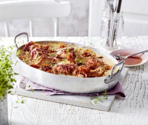 Putenkrüstchen-Hokkaido-Gratin