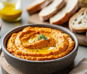 Karotten-Tomaten-Aufstrich in einer Schüssel