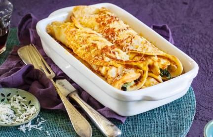 Ofenpfannkuchen mit Spinat und Gorgonzola