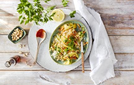 Asiatischer Krautsalat mit Mango und Reis