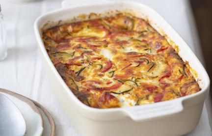 Clafoutis herzhaft in einer Auflaufform.