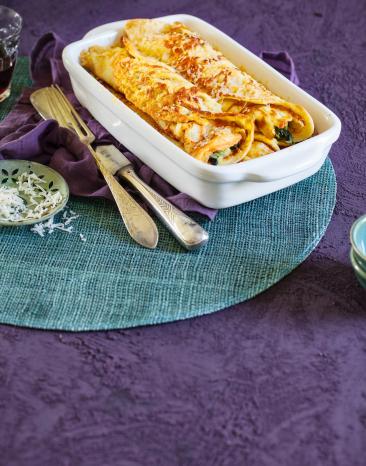 Ofenpfannkuchen mit Spinat und Gorgonzola