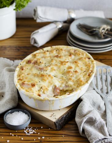 Kasseler-Sauerkraut-Stampf-Auflauf