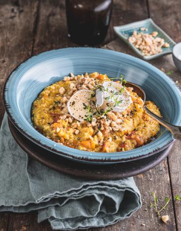 Hirse-Risotto mit Karotte und Ziegenkäse Hirse-Risotto mit Karotte und Ziegenkäse