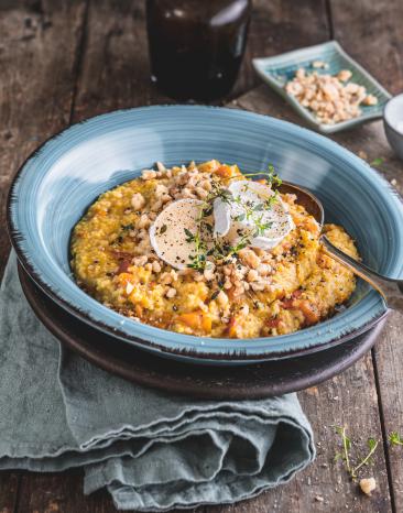 Hirse-Risotto mit Karotte und Ziegenkäse