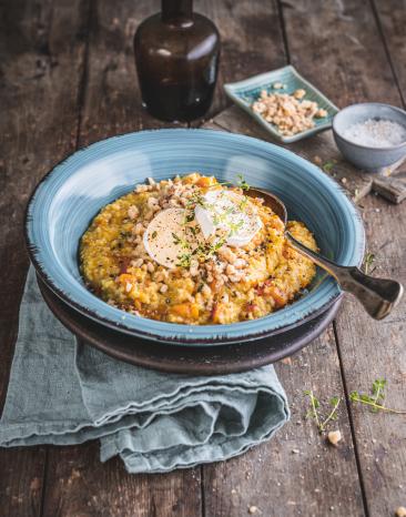 Hirse-Risotto mit Karotte und Ziegenkäse