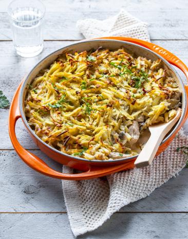 Geschnetzeltes in Tatin-Backform.