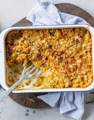 Kürbis-Hack-Nudelauflauf