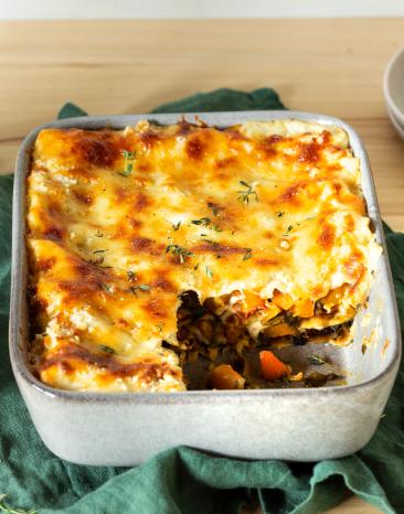 Kürbis-Lasagne in einer Auflaufform