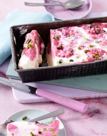 Rhabarber Eis in einer Kastenform