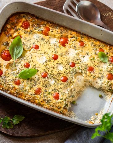 High Protein Auflauf mit Tomate-Mozzarella und Hüttenkäse