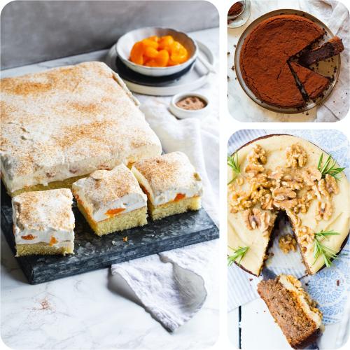 3 Kuchen auf einem Kachelbild.