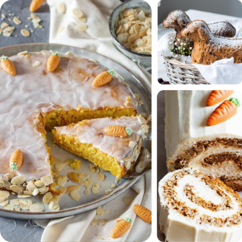 Osterkuchen, Rübli Kuchen, Rübli Biskuitrolle, Osterlamm