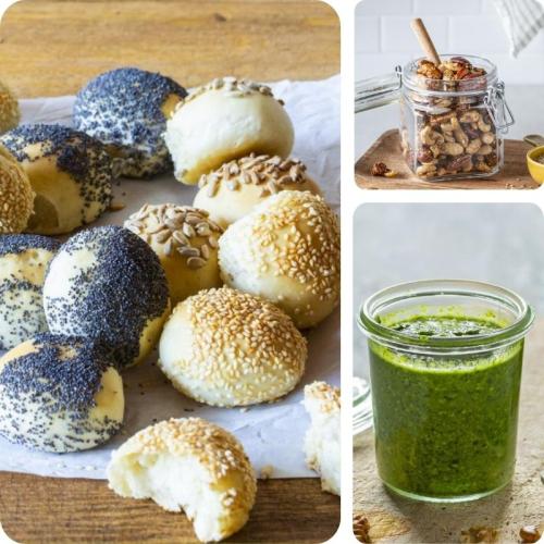 Brötchen, Pesto und Snacknüsse